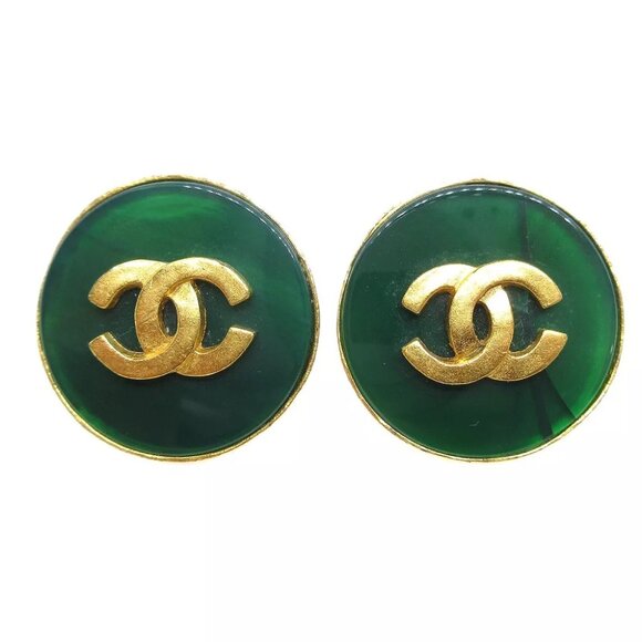 hanel Gripoix Button Earrings Gold Clip-On - Picture 1 of 5